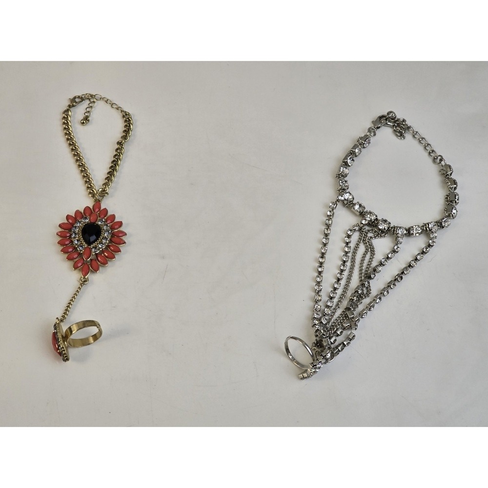 (2) Slave Bracelet Pink Faux Coral Black Rhinestone‎ Clamper And Silver Bling